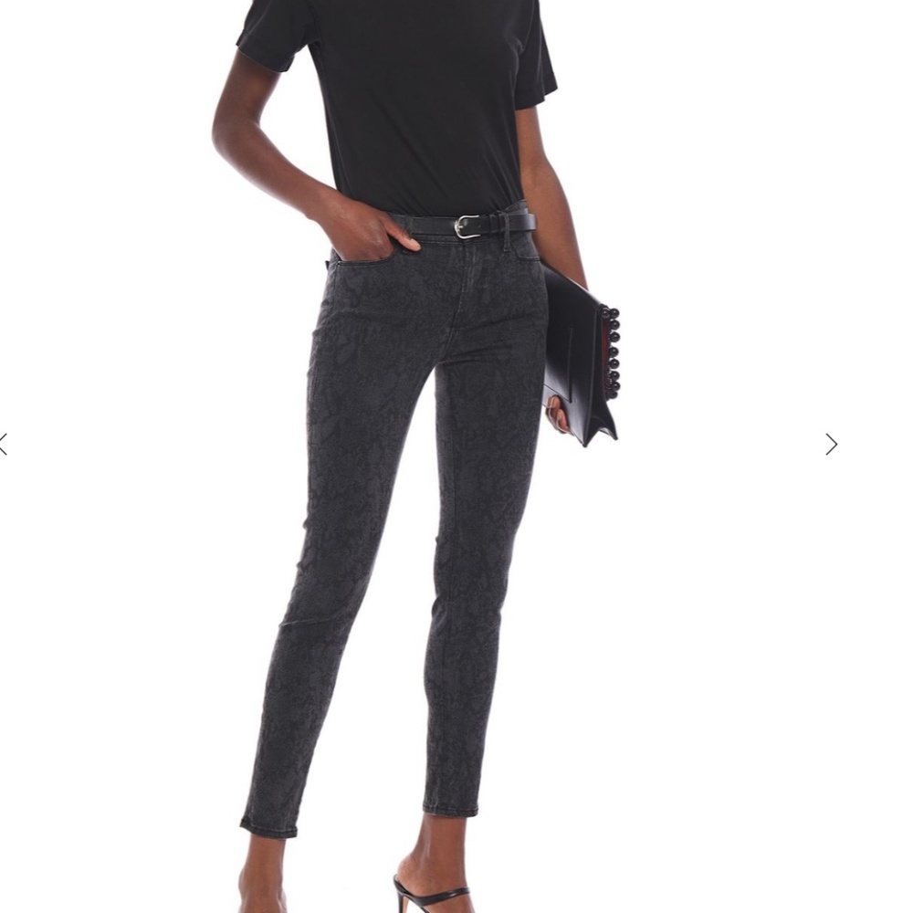 Frame Le Skinny de Jeanne Jeans Black Grey 30 Python Print Mid Rise Animal Print